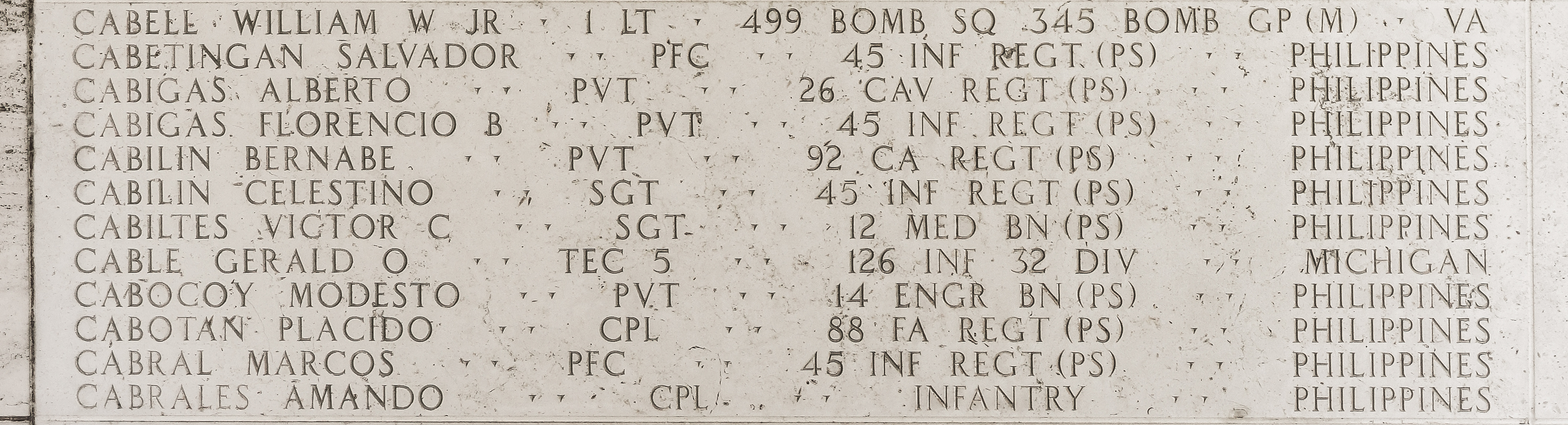 Salvador  Cabetingan, Private First Class